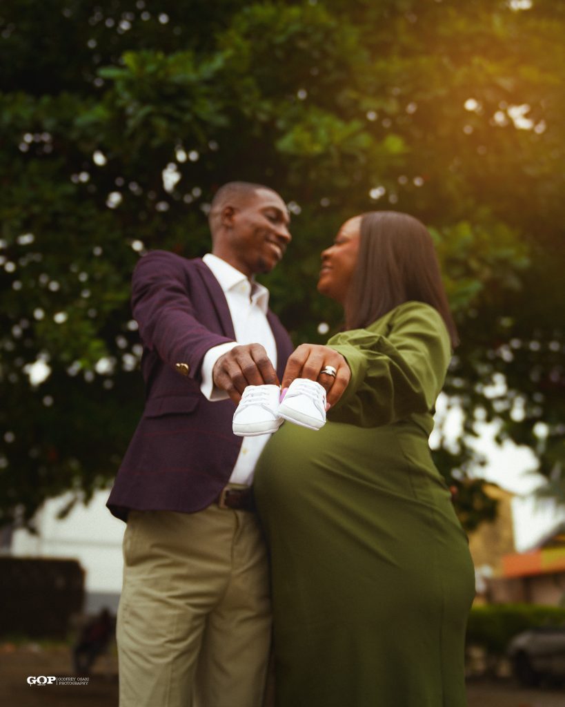 Happy parents announcing they are expecting